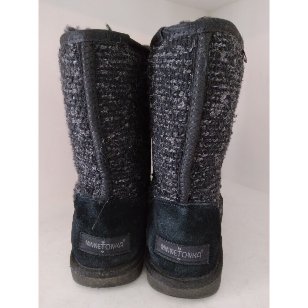 Minnetonka Black Gray Suede Sheepskin Fur Lined Boots 86510 Womens Size 8 - Picture 7 of 10